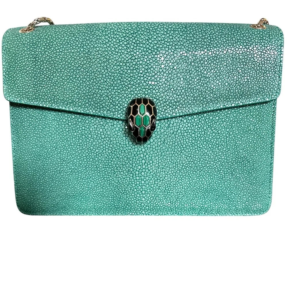Rare Emerald Green Galutcha Stingray Serpenti Forever BVLGARI Bulgari Bag